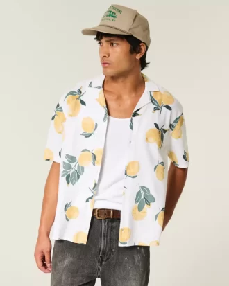Boxy Linen-Blend Lemon -kuvioinen paita