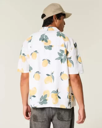 Boxy Linen-Blend Lemon -kuvioinen paita