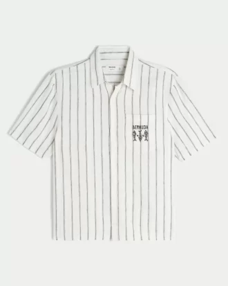 Boxy Linen-Blend Lyhythihainen Bermuda Graafinen paita