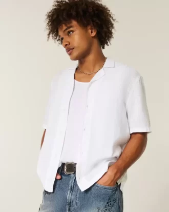 Boxy Linen-Blend lyhythihainen kuvioitu paita