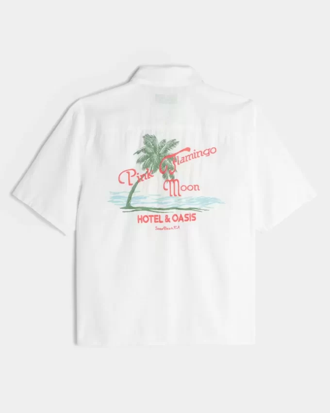 Boxy Linen-Blend Lyhythihainen vaaleanpunainen Flamingo Moon Graafinen paita
