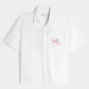 Boxy Linen-Blend Lyhythihainen vaaleanpunainen Flamingo Moon Graafinen paita