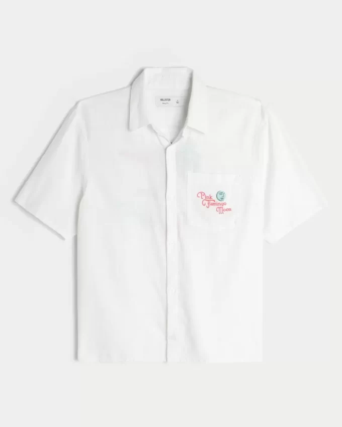 Boxy Linen-Blend Lyhythihainen vaaleanpunainen Flamingo Moon Graafinen paita
