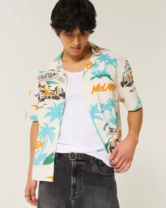 Boxy Linen-Blend McLaren Pattern -paita