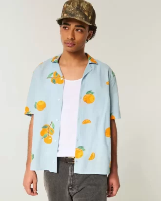 Boxy Linen-Blend oranssikuvioinen paita