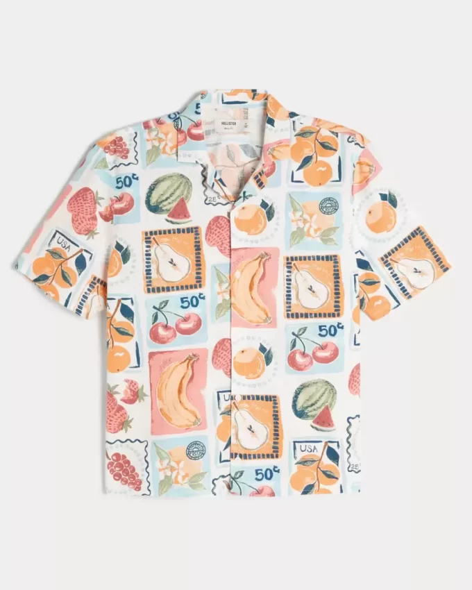 Boxy Linen-Blend Stamp Pattern -paita Boxy Linen-Blend Stamp Pattern -paita