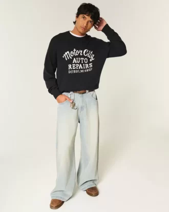 Boxy Motor City Auto Repairs Graphic Crew Sweater
