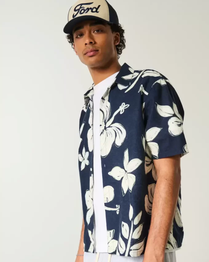 Boxy Tropical Pattern pellavasekoituspaita Boxy Tropical Pattern pellavasekoituspaita