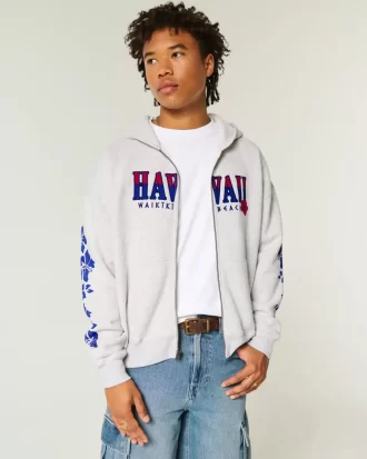 Boxy Zip-Up Hawaii Graphic -huppari