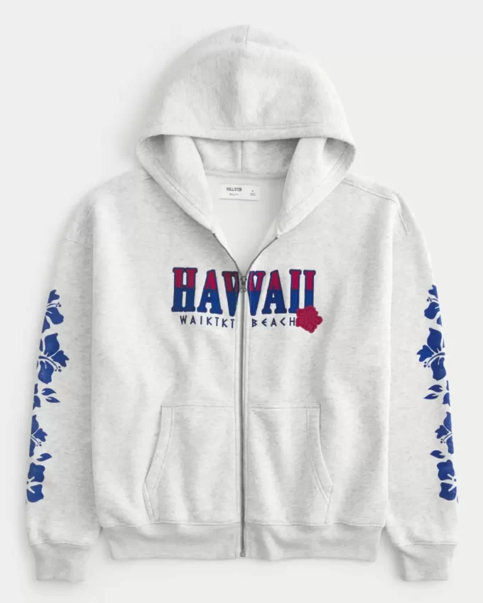 Boxy Zip-Up Hawaii Graphic -huppari