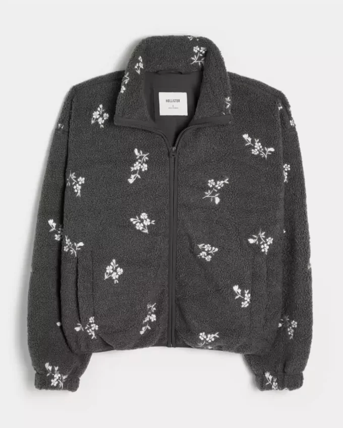 Brodeerattu Sherpa Fleece -takki Brodeerattu Sherpa Fleece -takki