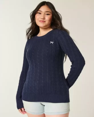 Cable-Knit Bow Crew -villapaita