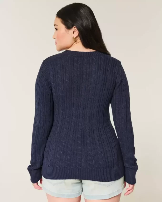 Cable-Knit Bow Crew -villapaita