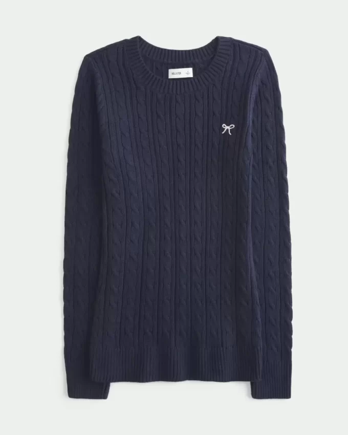 Cable-Knit Bow Crew -villapaita