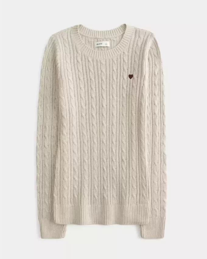 Cable-Knit Heart Crew -villapaita
