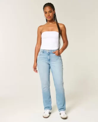 Curvy High Rise Distressed Light Wash Straight Farkut