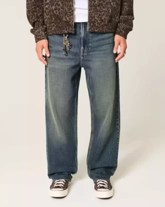 Dark Wash Brodeeratut Baggy Farkut