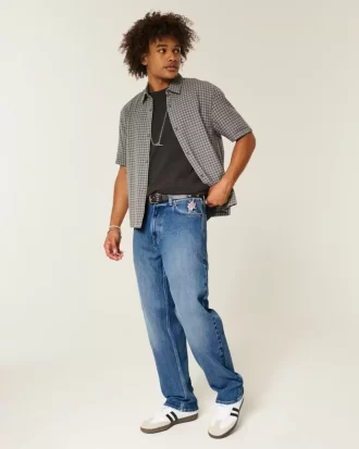 Dark Wash Rose Graphic Baggy Farkut