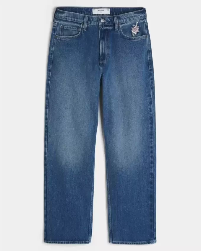 Dark Wash Rose Graphic Baggy Farkut Dark Wash Rose Graphic Baggy Farkut