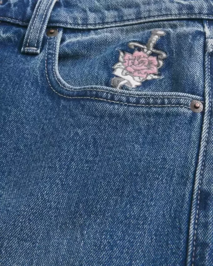 Dark Wash Rose Graphic Baggy Farkut Dark Wash Rose Graphic Baggy Farkut