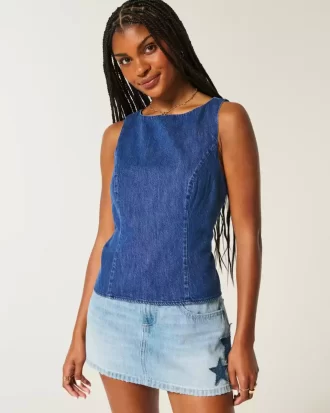 Denim avoin toppi