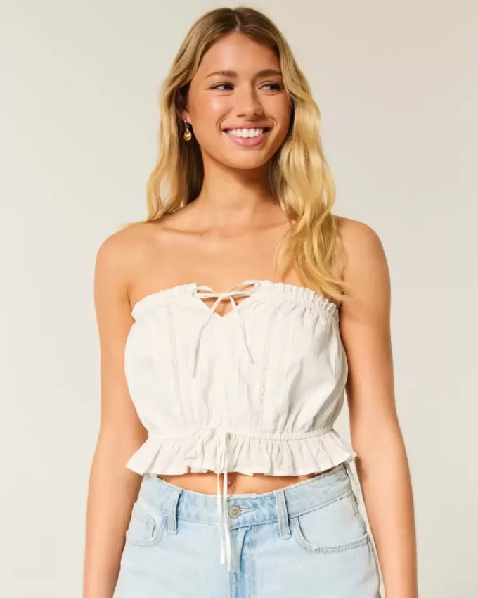 Easy Crop olkaimeton pitsi upotettu putkitoppi Easy Crop olkaimeton pitsi upotettu putkitoppi