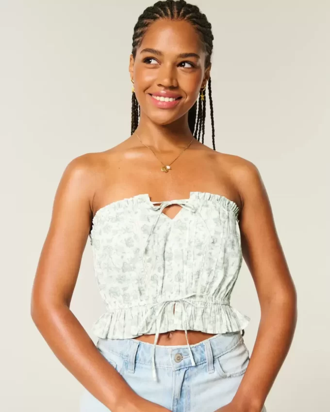 Easy Crop olkaimeton pitsi upotettu putkitoppi Easy Crop olkaimeton pitsi upotettu putkitoppi