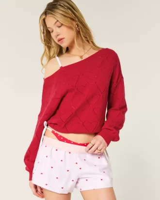 Easy Heart Pattern off-the-olkapäällinen villapaita