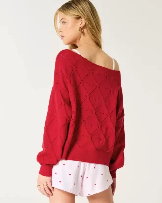 Easy Heart Pattern off-the-olkapäällinen villapaita