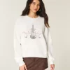 Easy New York Guitar Studded Graphic Crew collegepaita Easy New York Guitar Studded Graphic Crew collegepaita