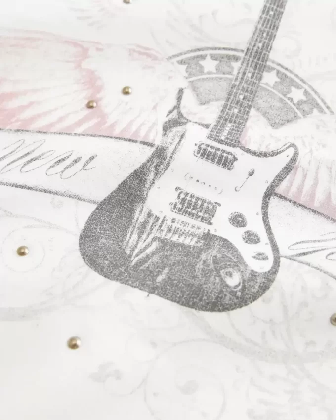 Easy New York Guitar Studded Graphic Crew collegepaita Easy New York Guitar Studded Graphic Crew collegepaita