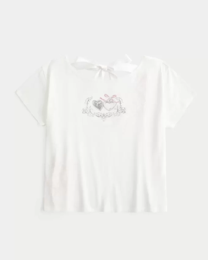 Easy Ribbon Tie-Back Heart Graphic T-paita Easy Ribbon Tie-Back Heart Graphic T-paita