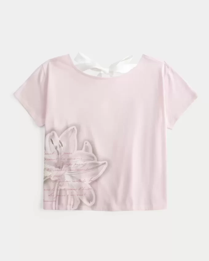 Easy Ribbon Tie-Back kukkagrafiikka T-paita Easy Ribbon Tie-Back kukkagrafiikka T-paita