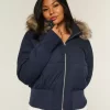 Faux Fur Trim Puffer Bomber -takki