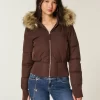 Faux Fur Trim Puffer Bomber -takki