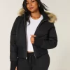 Faux Fur Trim Puffer Bomber -takki