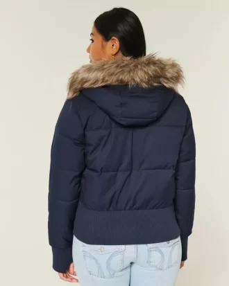 Faux Fur Trim Puffer Bomber -takki