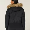 Faux Fur Trim Puffer Bomber -takki