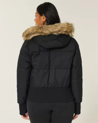 Faux Fur Trim Puffer Bomber -takki
