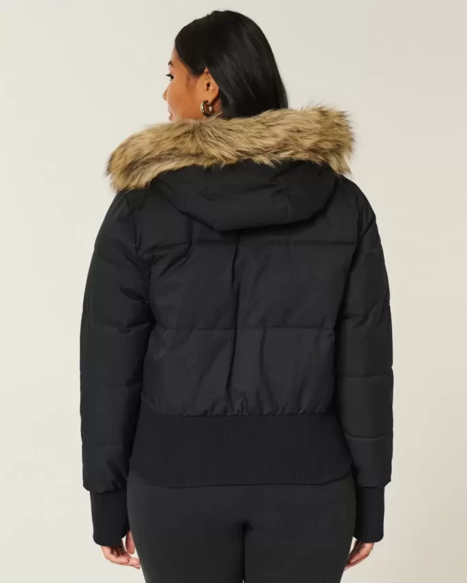 Faux Fur Trim Puffer Bomber -takki