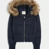 Faux Fur Trim Puffer Bomber -takki