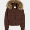 Faux Fur Trim Puffer Bomber -takki