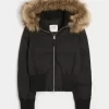 Faux Fur Trim Puffer Bomber -takki