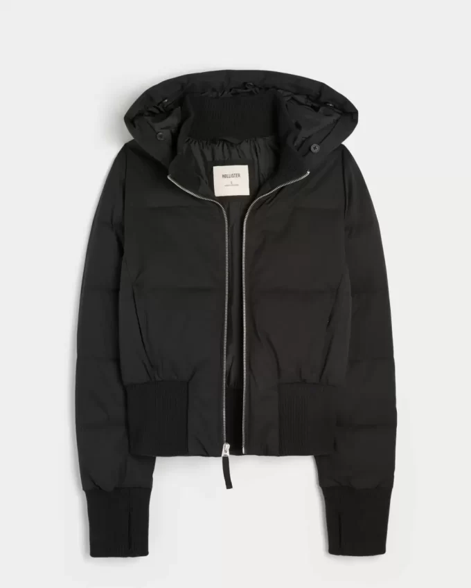 Faux Fur Trim Puffer Bomber -takki