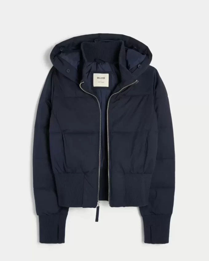 Faux Fur Trim Puffer Bomber -takki