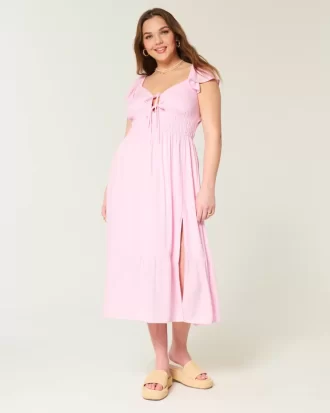Flutter Sleeve Double Tie Midi-mekko