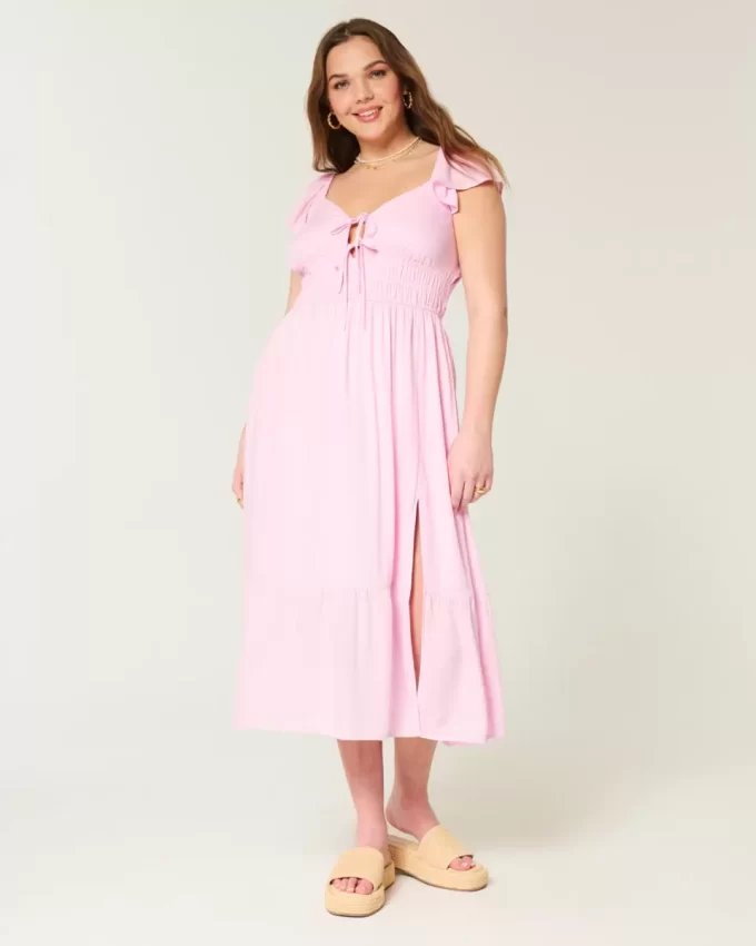 Flutter Sleeve Double Tie Midi-mekko Flutter Sleeve Double Tie Midi-mekko