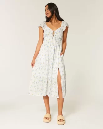 Flutter Sleeve Double Tie Midi-mekko