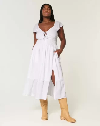Flutter Sleeve Double Tie Midi-mekko