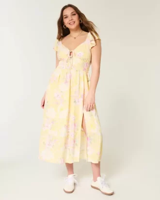 Flutter Sleeve Double Tie Midi-mekko